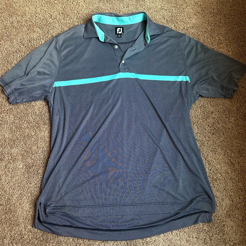 FootJoy Men's Polo Shirt in Gray with Aqua Highlights